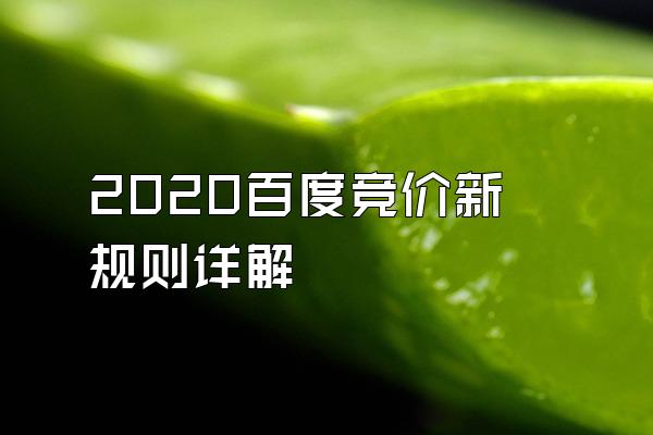 2020百度竞价新规则详解